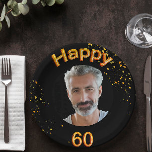 Assiettes En Carton 60e anniversaire photo ballons d'or noir