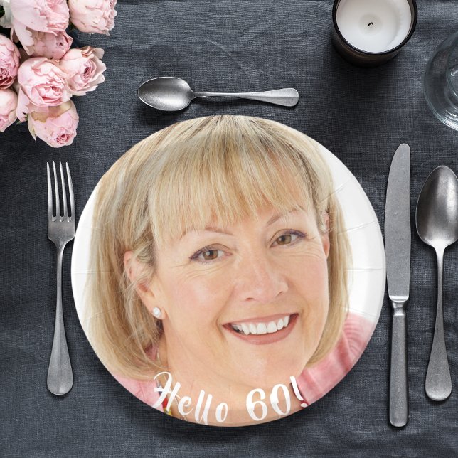Assiettes En Carton 60e anniversaire photo bonjour 60 soixante (Créateur téléchargé)
