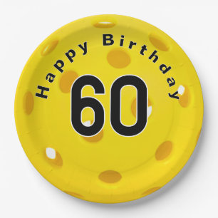 Assiettes En Carton 60e anniversaire Pickleball Jaune