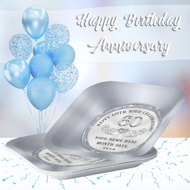 Assiettes En Carton 60e anniversaire Plaques de papier ou 60e annivers (60th birthday paper plates. 60th birthday ideas for dad or mom. 60th birthday plates and napkins.)