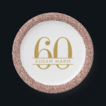 Assiettes En Carton 60e anniversaire Rose Gold Personnalisé Parties sc<br><div class="desc">Parties scintillant rose rose or scintillant bordure ronde sur une élégante et classique simple et sophistiquée plaque de papier de fête de 60e anniversaire ou nom et âge personnalisé au milieu.</div>