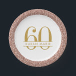 Assiettes En Carton 60e anniversaire Rose Gold Personnalisé Parties sc<br><div class="desc">Parties scintillant rose rose or scintillant bordure ronde sur une élégante et classique simple et sophistiquée plaque de papier de fête de 60e anniversaire ou nom et âge personnalisé au milieu.</div>