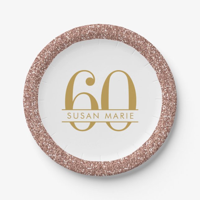 Assiettes En Carton 60e anniversaire Rose Gold Personnalisé Parties sc (Devant)