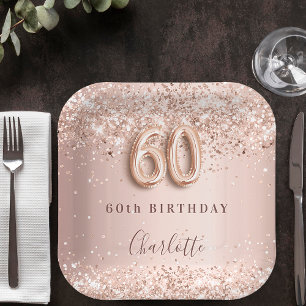Assiettes En Carton 60e anniversaire rose or blush nom de parties scin