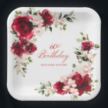 Assiettes En Carton 60e fête d'anniversaire Rouge rose Floral Custom<br><div class="desc">De jolies roses rouges et des pivoines roses rousses ornent cette plaque de papier sur mesure de 60e anniversaire. Deux jolies compositions florales décorent deux coins. Élégante calligraphie épelle le 60e anniversaire, Le nom du célébrant de l'anniversaire est ci-dessous. Cet article fait partie de la collection Red Rose and Pink...</div>