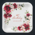 Assiettes En Carton 60e fête d'anniversaire Rouge rose Floral Custom<br><div class="desc">De jolies roses rouges et des pivoines roses rousses ornent cette plaque de papier sur mesure de 60e anniversaire. Deux jolies compositions florales décorent deux coins. Élégante calligraphie épelle le 60e anniversaire, Le nom du célébrant de l'anniversaire est ci-dessous. Cet article fait partie de la collection Red Rose and Pink...</div>