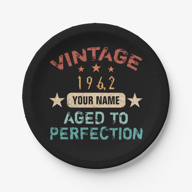 Assiettes En Carton 60th Birthday Party 1962 Ajouter Votre Nom (Devant)