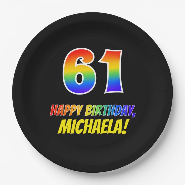 Assiettes En Carton 61e anniversaire : Bold, amusant, simple, arc-en-c (Devant)