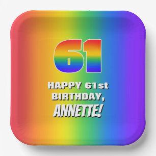 Assiettes En Carton 61e anniversaire : coloré, amusant Motif arc-en-ci