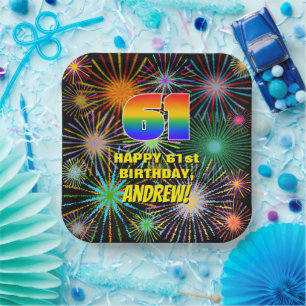 Assiettes En Carton 61e anniversaire : Feu d'artifice coloré et amusan
