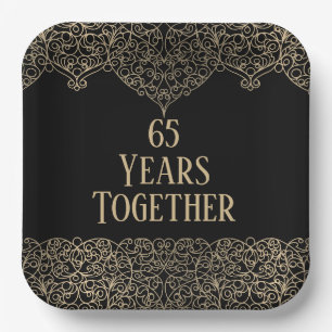 Assiettes En Carton 65e Anniversaire Broderie Dorée Sur Fond Noir