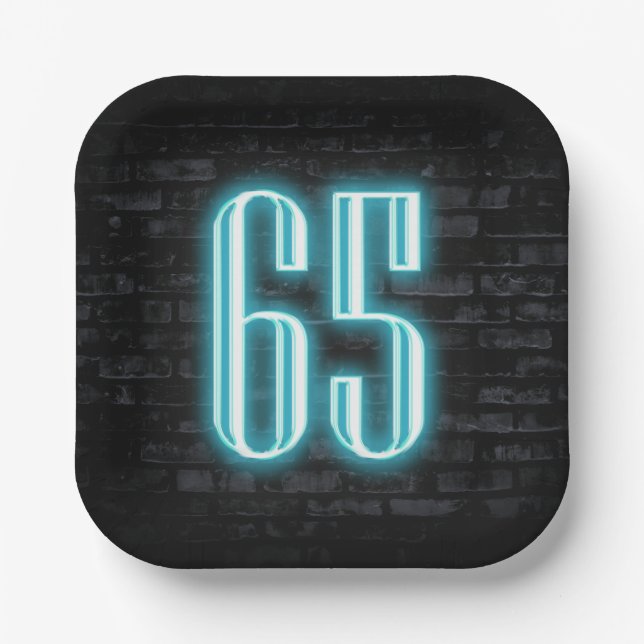 Assiettes En Carton 65e anniversaire fête néon Connexion en brique (Recto)