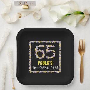 Assiettes En Carton 65e anniversaire : Floral Flowers Numéro, Nom pers