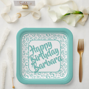 Assiettes En Carton 65e anniversaire Numéro de fête Motif Turquoise bl
