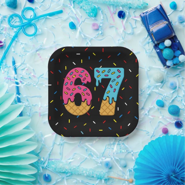 Assiettes En Carton 67 Drôle Mème Crème de glace Six sept Gen Alpha (Fête)