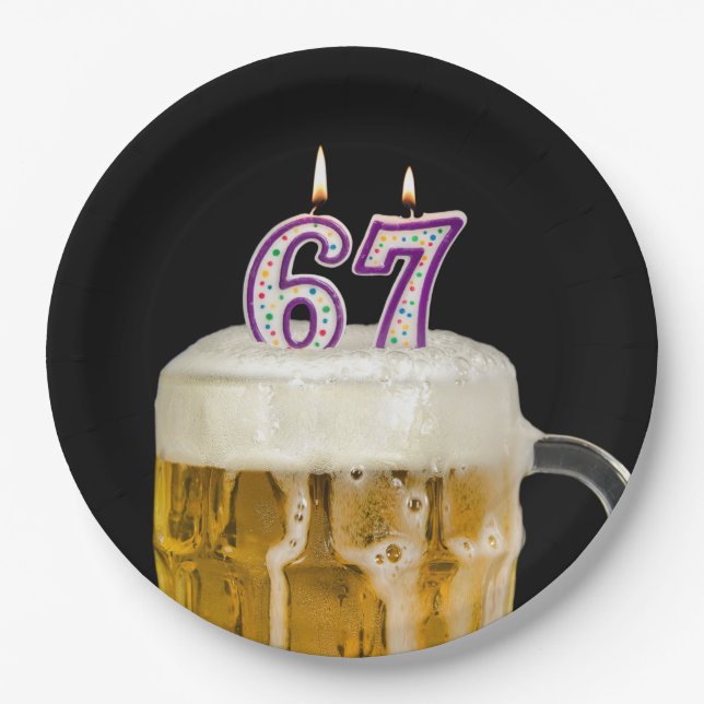 Assiettes En Carton 67e anniversaire Bière sur plaque de papier noir (Devant)