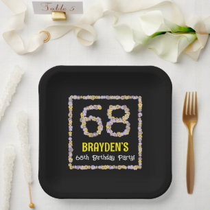 Assiettes En Carton 68e anniversaire : Floral Flowers Numéro, Nom pers