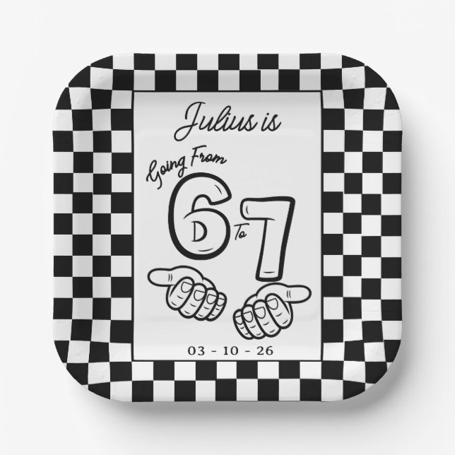 Assiettes En Carton 6 7 Meme Black White Checkerboard Birthday (Recto)