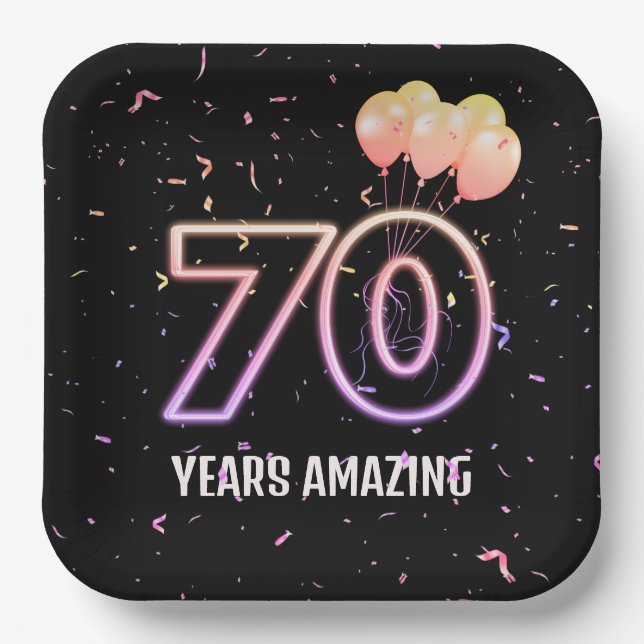 Assiettes En Carton 70e anniversaire Balloons et Confetti (Recto)
