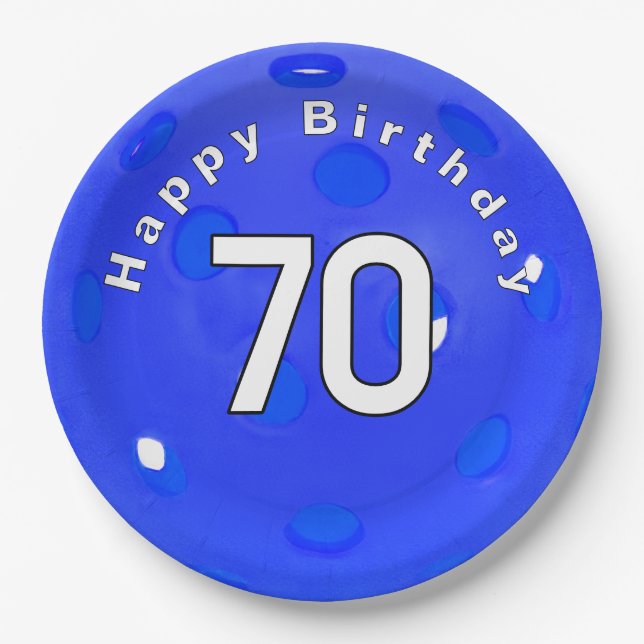 Assiettes En Carton 70e anniversaire Blue Pickleball (Devant)