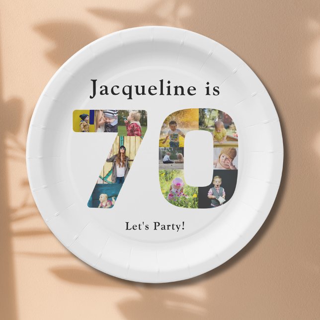 Assiettes En Carton 70e anniversaire Conception de votre propre collec (70th birthday personalized paper plates with family photos collage template.)
