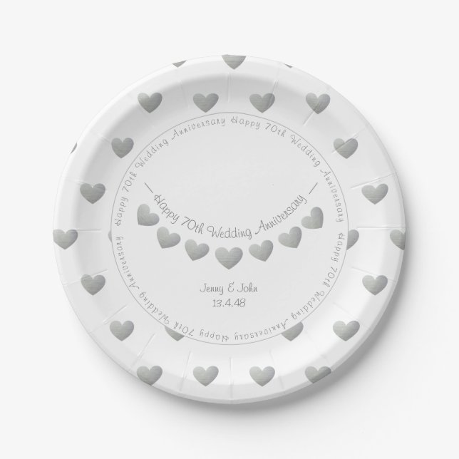 Assiettes En Carton 70e anniversaire du Mariage Platinum (Devant)