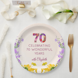 Assiettes En Carton 70e anniversaire floral moderne 70 ans fête élégan