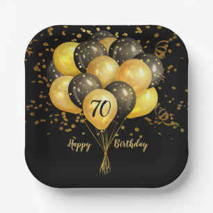 Assiettes En Carton 70e anniversaire Gold et Black Balloons Parties sc