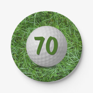 Assiettes En Carton 70e anniversaire Golf Ball on Grass Papier Plaque