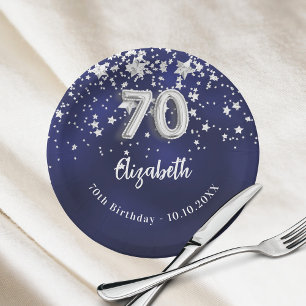 Assiettes En Carton 70e anniversaire marine bleu argent étoiles