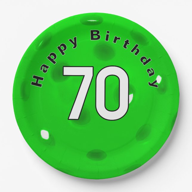 Assiettes En Carton 70e anniversaire Neon Green Pickleball (Devant)