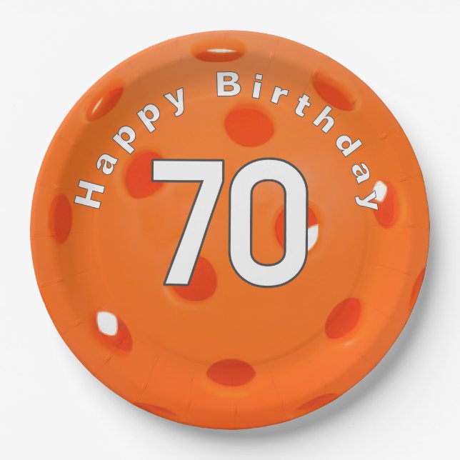 Assiettes En Carton 70e anniversaire Orange Pickleball (Devant)