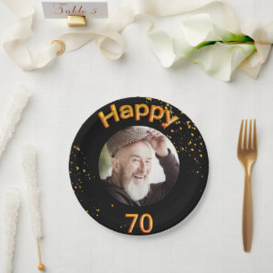 Assiettes En Carton 70e anniversaire photo noir or