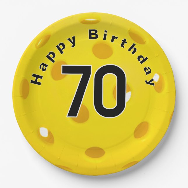 Assiettes En Carton 70e anniversaire Pickleball Jaune (Devant)