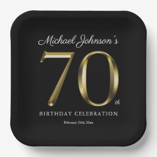 Assiettes En Carton 70e anniversaire Solid Gold Texte Élégant Noir