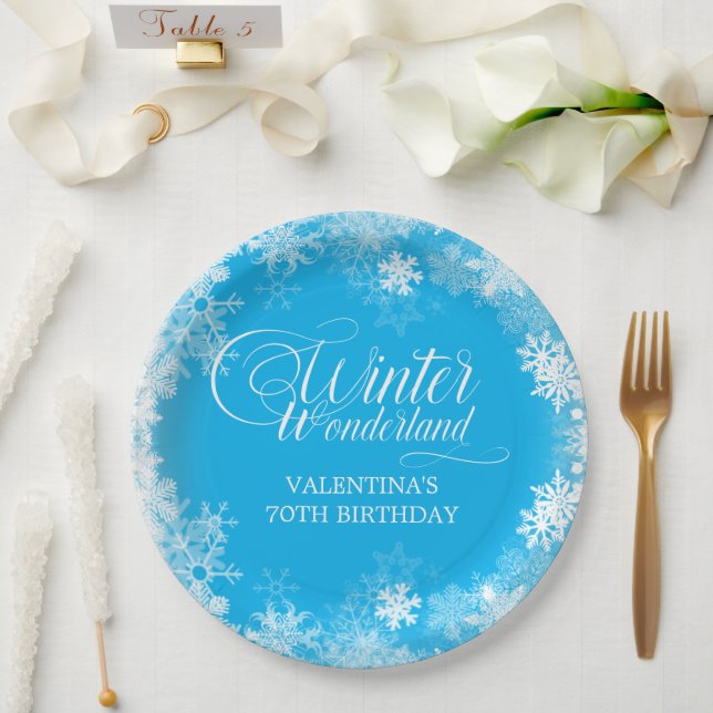 Assiettes En Carton 70e Anniversaire Wonderland Snowflake Blue (Mariage)