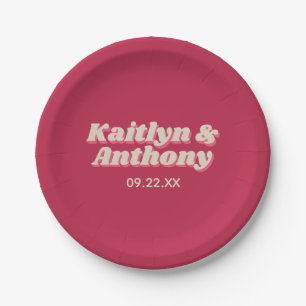 Assiettes En Carton 70's Retro Super Viva Magenta Mariage