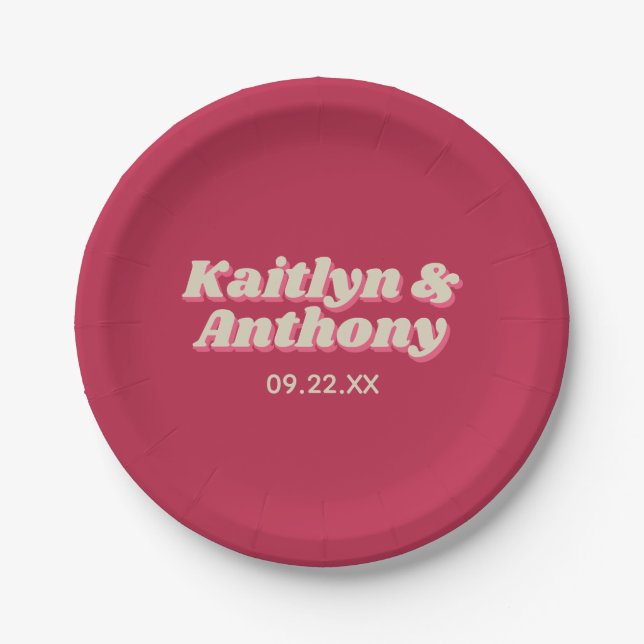 Assiettes En Carton 70's Retro Super Viva Magenta Mariage (Devant)