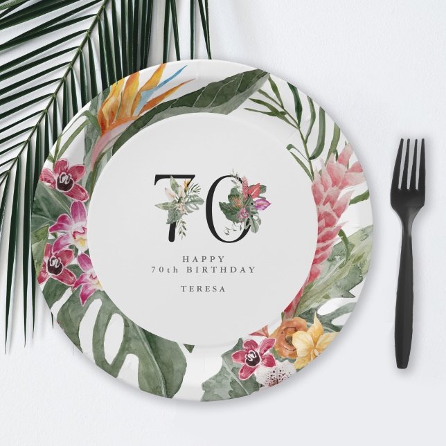 Assiettes En Carton 70th Birthday Simple Elegant Tropical Invitation (Créateur téléchargé)