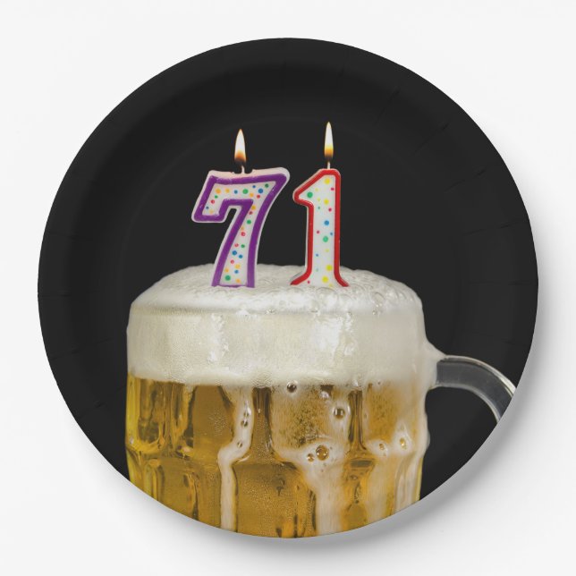 Assiettes En Carton 71e anniversaire Bière sur plaque de papier noir (Devant)