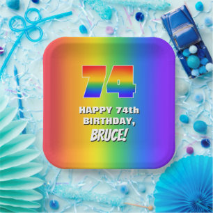 Assiettes En Carton 74e anniversaire : Coloré, amusant Motif arc-en-c
