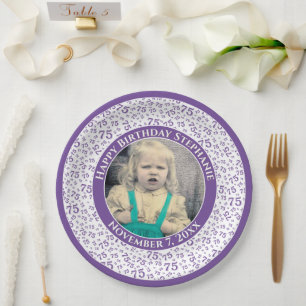 Assiettes En Carton 75 Votre photo Numéro Aléatoire Motif Violet/Blanc