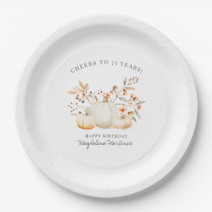 Assiettes En Carton 75e anniversaire blanc Citrouille automne Leaves p