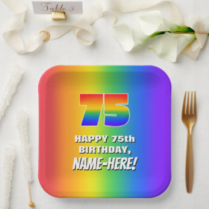 Assiettes En Carton 75e anniversaire : coloré, amusant Motif arc-en-ci
