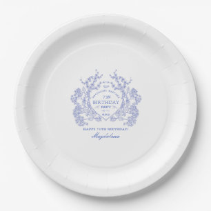 Assiettes En Carton 75e anniversaire Français Blue Floral Crest Custom