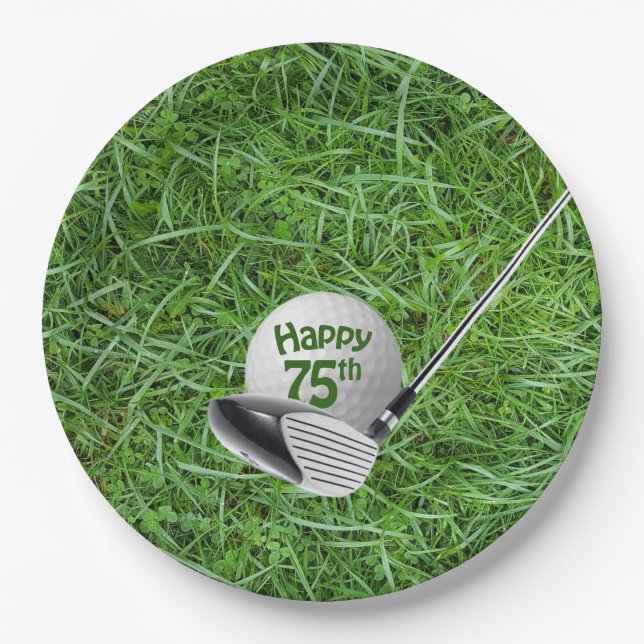 Assiettes En Carton 75e anniversaire Golf Ball and Club Papier Plate (Devant)