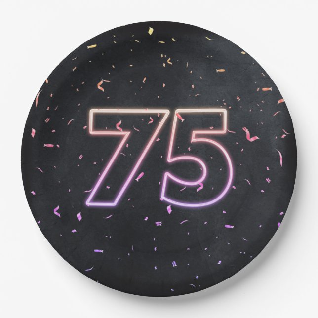 Assiettes En Carton 75e anniversaire Neon Connexion Plaque en papier n (Devant)