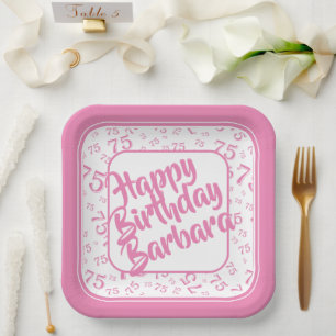 Assiettes En Carton 75e anniversaire Numéro de fête Motif rose blanc