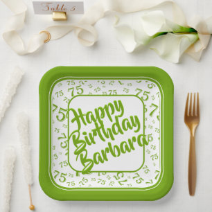 Assiettes En Carton 75e anniversaire Numéro de fête Motif Vert/Blanc