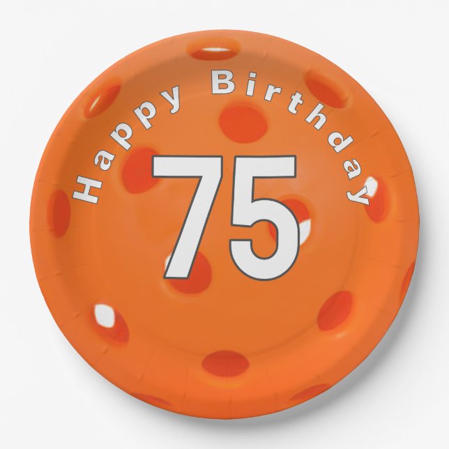 Assiettes En Carton 75e anniversaire Orange Pickleball (Devant)